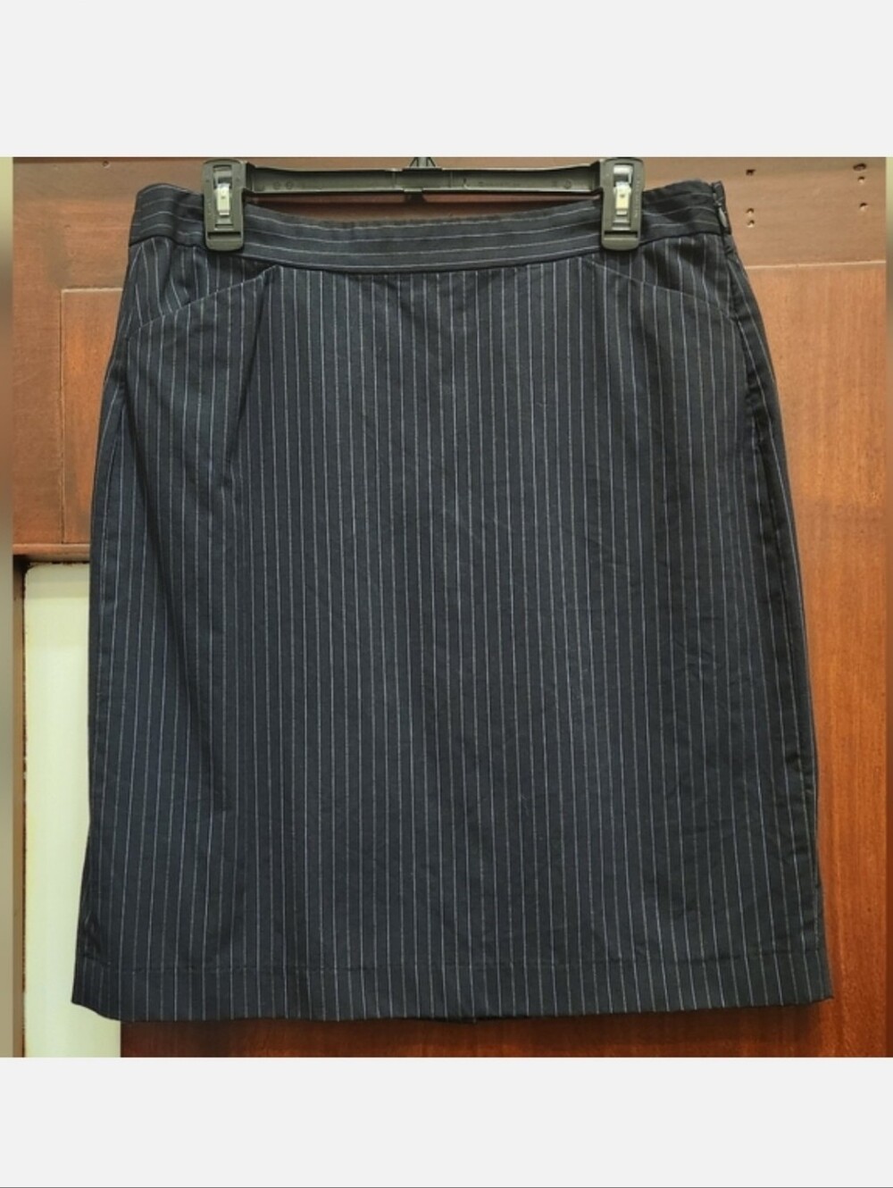 Theory Wool Y2k Navy & Purple Pinstripe Mini Pencil Skirt Office Pin-Up